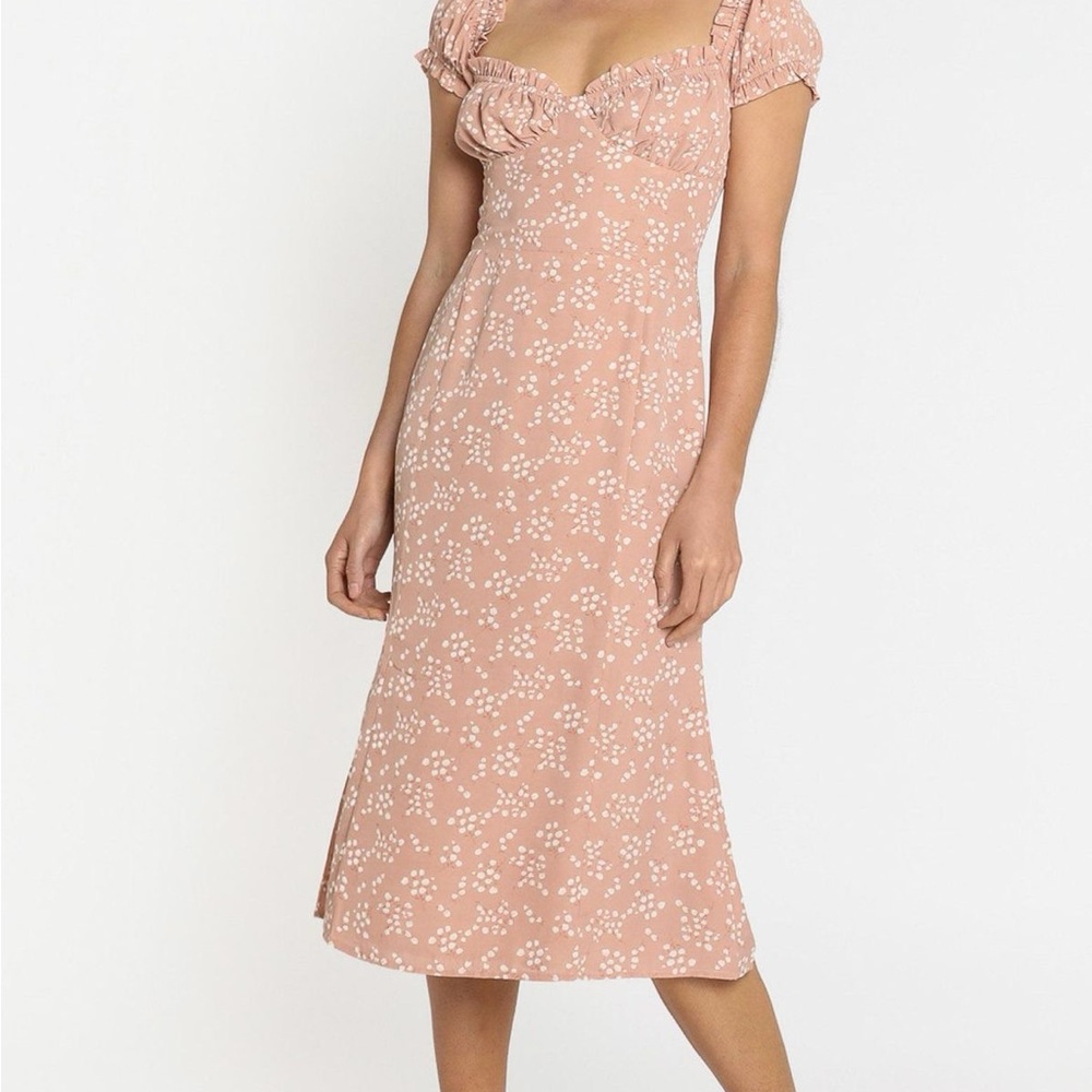Floral Mauve Puff-Sleeve Midi Dress